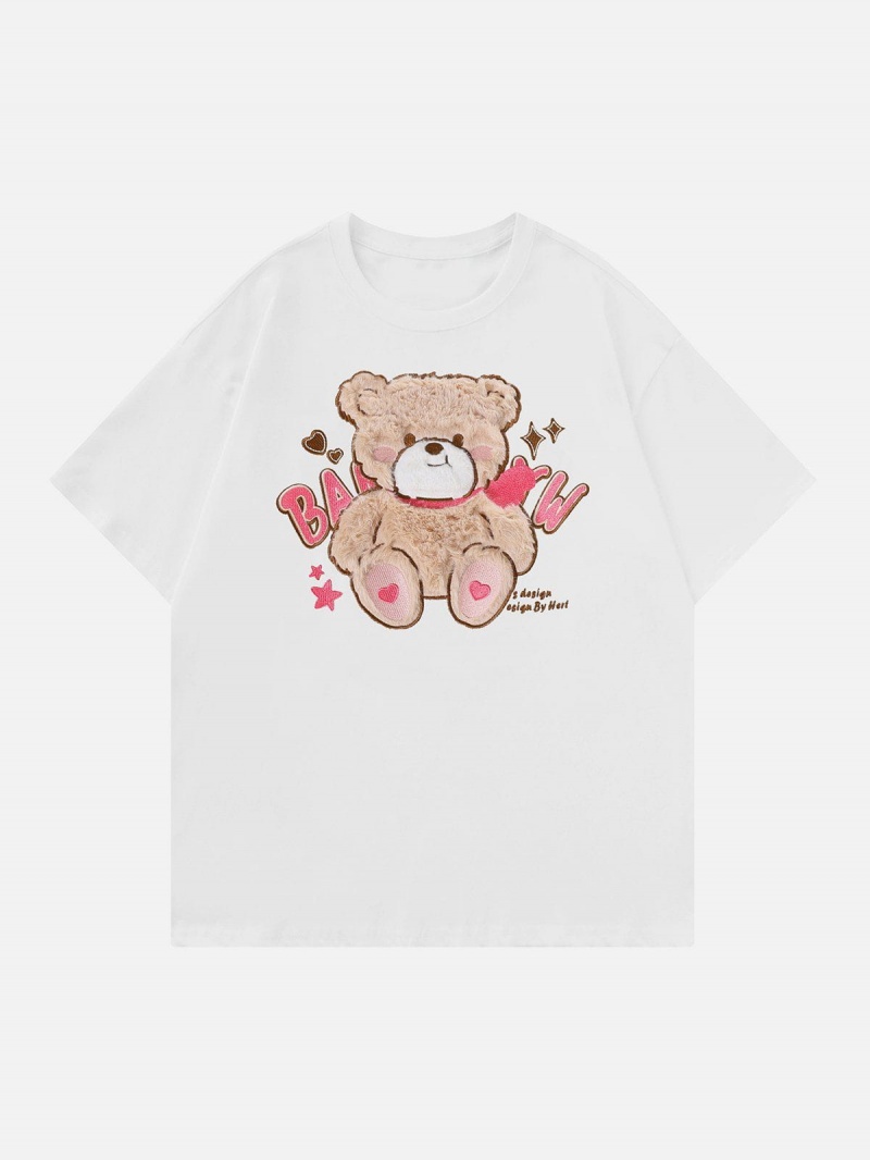 T Shirts Aelfric Eden Bear Embroidery Tee Abricot | MAQ-21776732